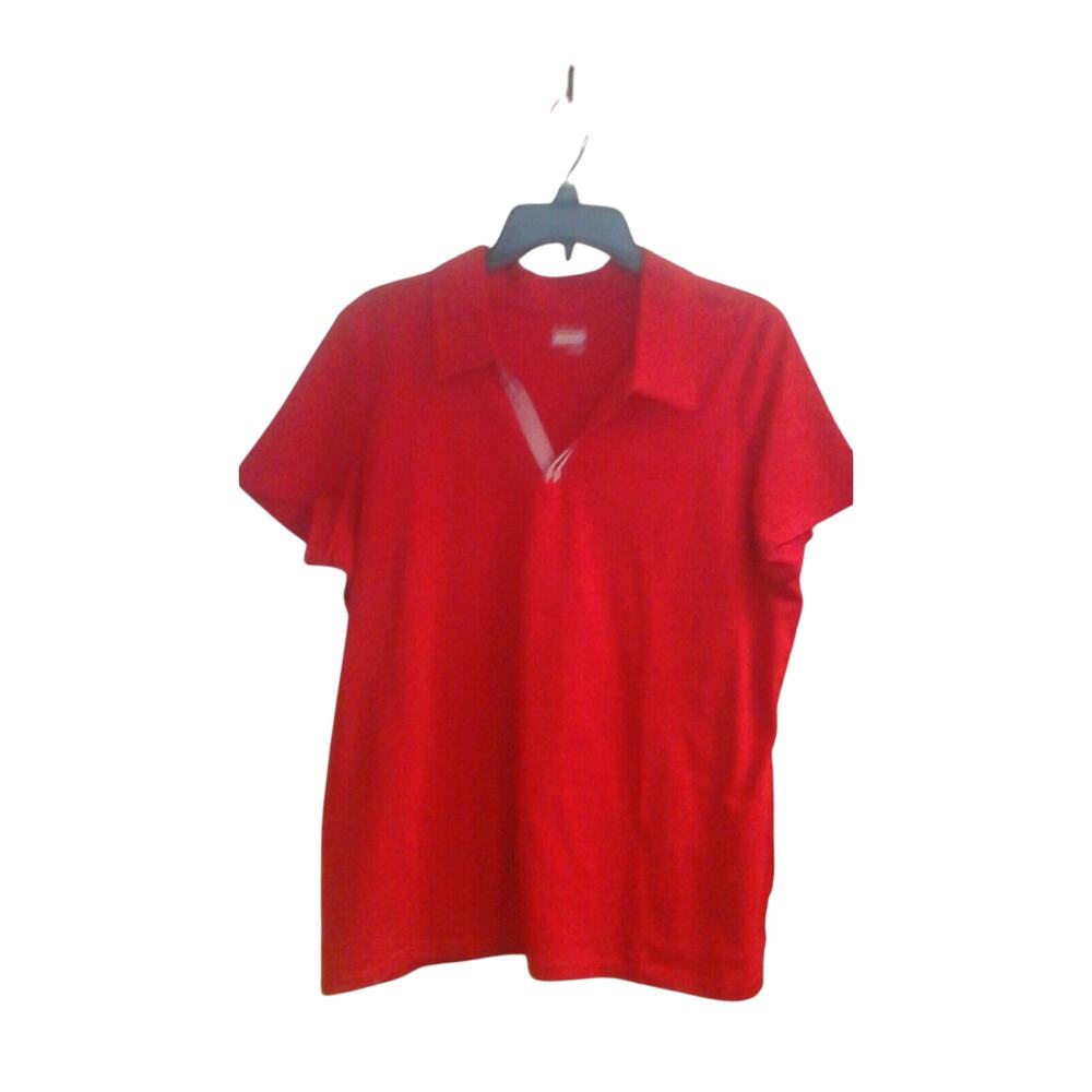 🩷Basic Editions Blouse, Women's size XXL, Vermilion, Short Sleeve, Henley NWOT